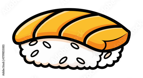 Cartoon Sushi Nigiri with Salmon Topping Illustration.