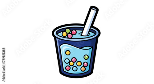 Colorful Bubble Tea Drink with Tapioca Pearls and Straw.