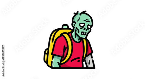 Cartoon Zombie Character with Backpack for Halloween.