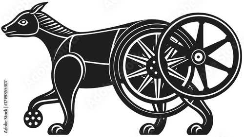 Stylized mythological creature with wheels, ancient art vector