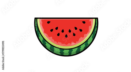 Colorful cartoon illustration of a fresh summer watermelon fruit slice.