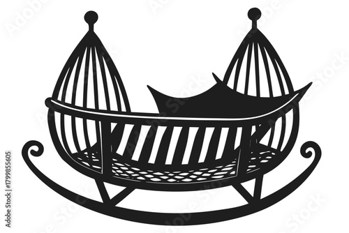Vector silhouette of a classic baby rocking cradle or bassinet