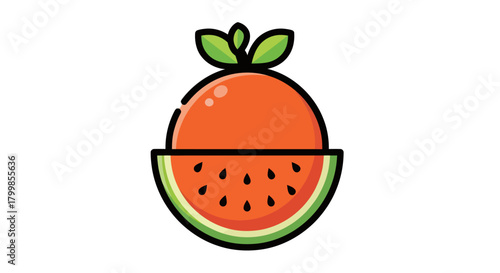 Creative fruit fusion illustration featuring watermelon and orange halves.