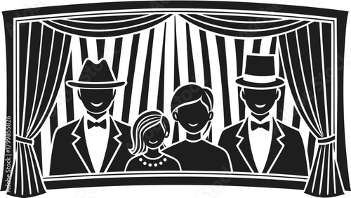 Family on stage in iconic theatre setting ready for a showtime