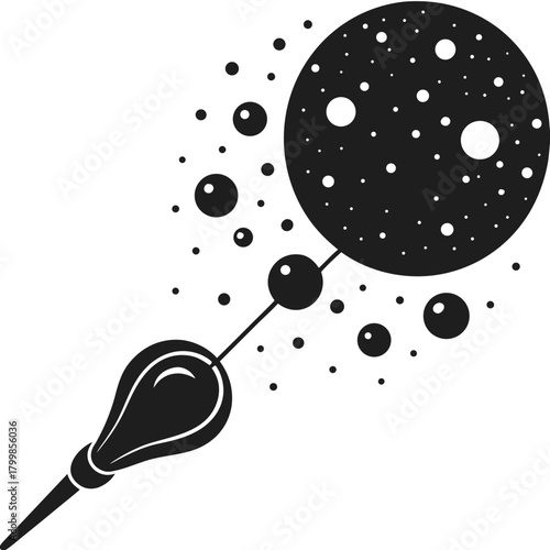 Scientific dropper with cosmic sphere and particles illustration