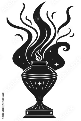 Mystical urn with spiritual flame and cosmic smoke illustration art