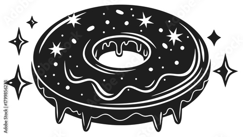 Magical star-sprinkled donut vector illustration with icing drip