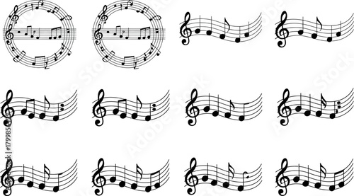 Classic musical notes and staffs vector elements graphic design