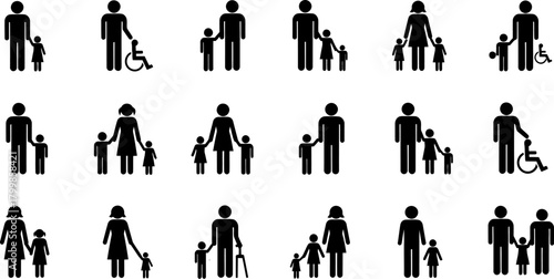 Family icons illustrating diverse parenthood and disability Vector