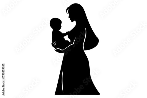 Mother with baby silhouette isolated on white background