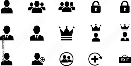 Icons of user profiles, groups, and security Vector