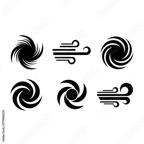 Set of Abstract Wind Icons in Black and White