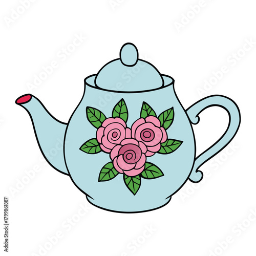 A charming floral roses teapot adorned with delicate pink blooms, elegant curves, and vintage charm, perfect for brewing warm moments and adding a touch of beauty to tea time.
