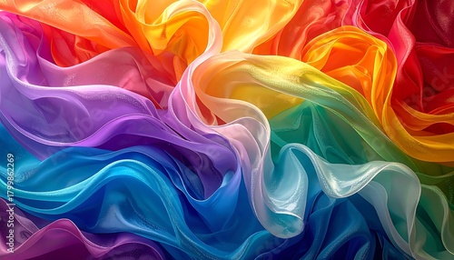 Flowing, multicolored fabric creates a vibrant and dynamic display of light and color