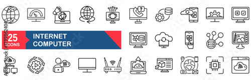 Internet computer icon set. icon set vector illustration concept for cyberspace, website, online, network, technology, laptop, datum, server, symbol