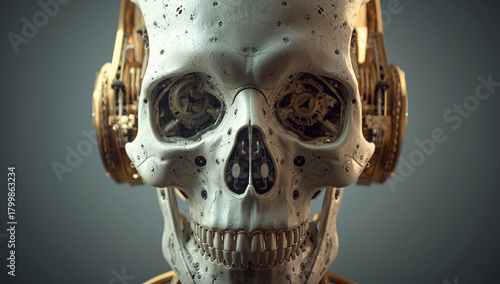 Intricate mechanical skull with golden accents for unique sci-fi design projects