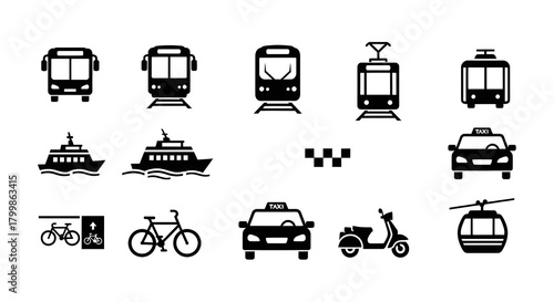 set of vector icons of transport and travel