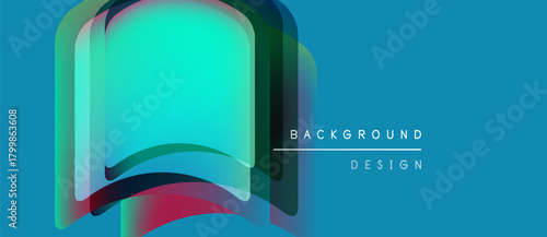 Abstract open book illustration. Vibrant colors blend, creating layered effect. Blue background complements design elements.