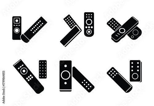 streaming stick remote vector icon set. Technology silhouette icons