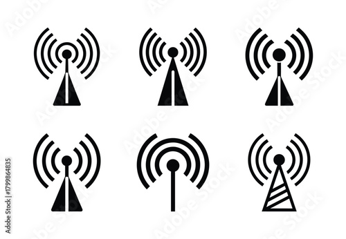 wifi signal antenna vector icon set. Technology silhouette icons