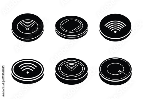 wireless charger pad vector icon set. Technology silhouette icons