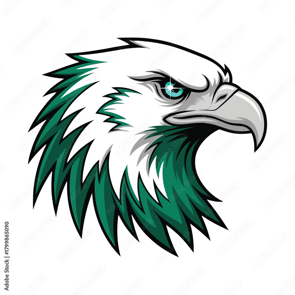 Obraz premium Vector illustration of eagle head with green feathers isolated on