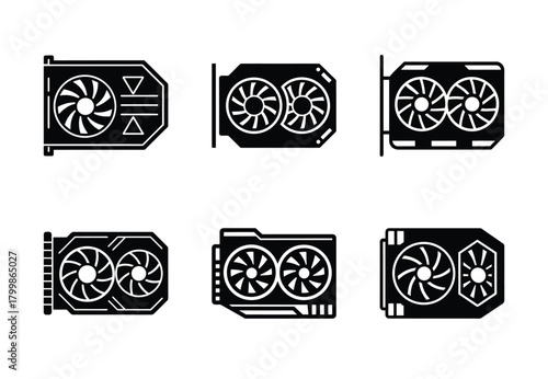 gpu graphics card vector icon set. Technology silhouette icons