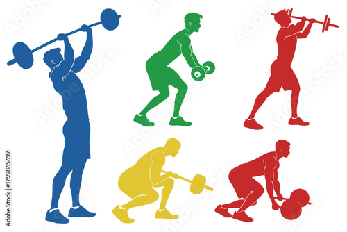 Man lifting weight silhouette bundle isolated on white background