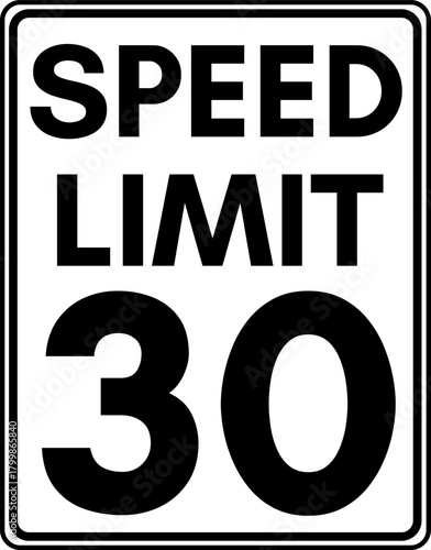 Speed limit 30 mph traffic sign, Speed limit sign 30 miles per hour