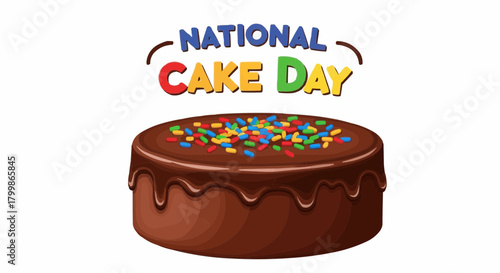 Happy National Cake Day Celebration Illustration with Sprinkles