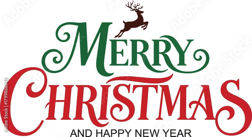 Merry christmas and happy new year festive greeting with reindeer silhouette and elegant typography