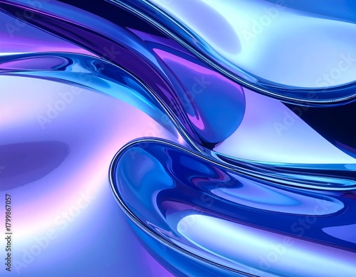 Flowing, shiny, abstract shapes in shades of blue, purple, and pink create a modern, sleek design