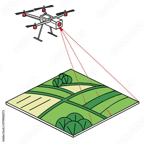 Modern drone equipped with camera surveying agricultural fields for precision farming and crop monitoring
