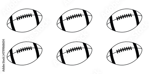 Classic American Football Line Drawing – Minimalist Icon Set, Outlined Football with Laces and Seams, Sports Vector Illustration, Flat Design, Football Game Symbol, Athletic Graphics Collection