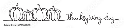 Thanksgiving day pumpkins continuous line drawing vector illustration for holiday designs isolated on whi