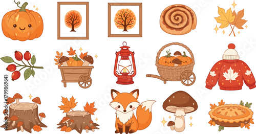 Cute Autumn and Fall Season Vector Clip Art Collection.