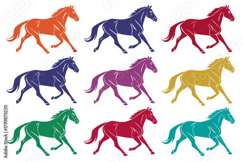 Horse running bundle silhouette vector  isolated on white background