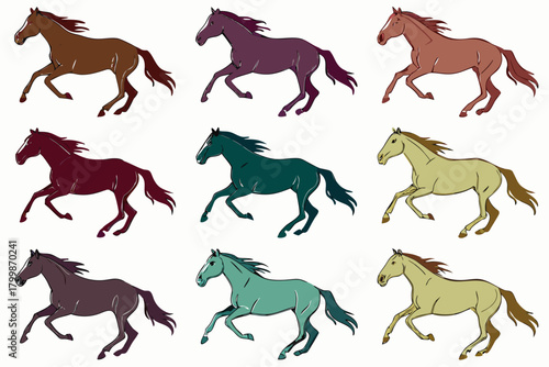 Horse running bundle silhouette vector  isolated on white background