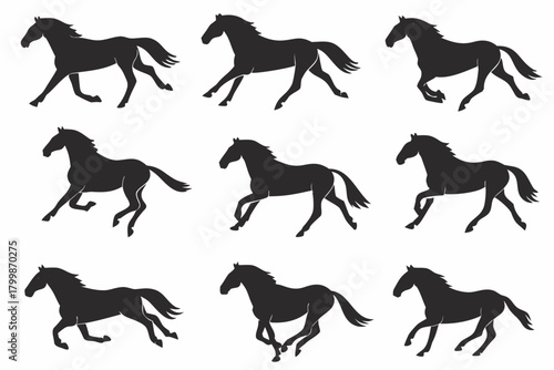 set of Horse running silhouette vector illustration  