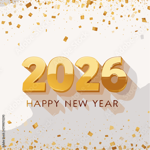 Celebrate the arrival of 2026 with a dazzling display of shimmering golden numbers and festive confetti, embodying joy, success, and a bright, prosperous beginning
