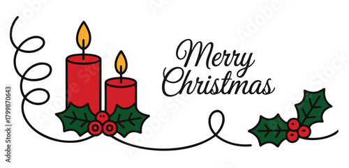 Festive Christmas design with candles and holly vector illustration for holiday cards and decorations iso