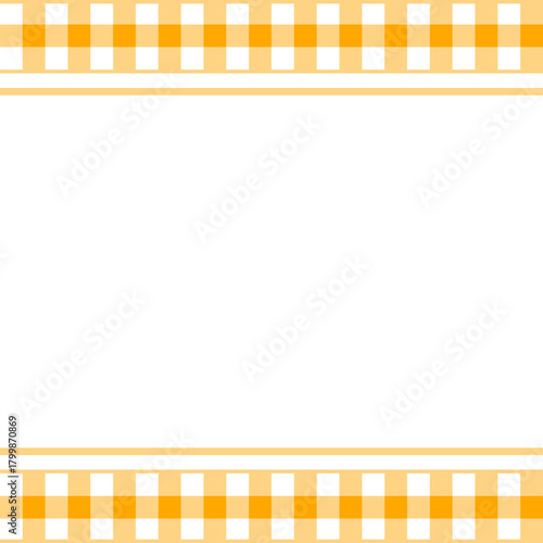 Orange and white gingham check pattern border design on fabric texture background, perfect for kitchen theme, picnic tablecloth, packaging, or food presentation mockup template