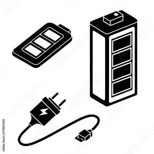 Battery charging icon set isolated on, energy and power concept