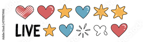 Hand-Drawn Social Media Live Stream Reaction Doodle Set