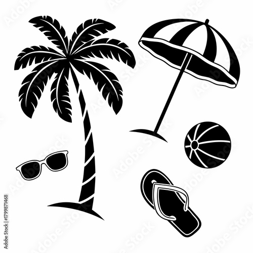 Beach vacation icons set isolated on, summer holiday concept