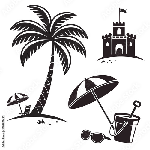 Beach vacation icons set isolated on, summer holiday concept