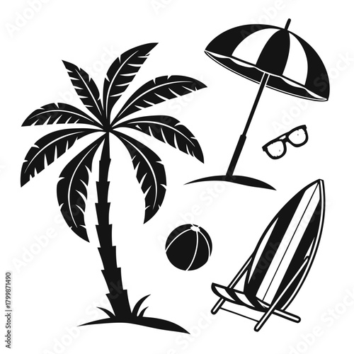 Summer vacation elements with palm tree isolated on