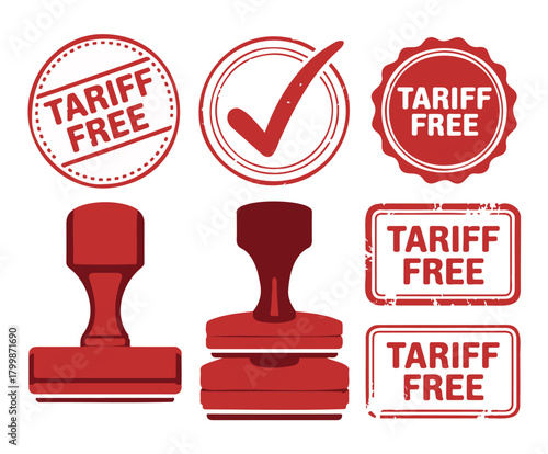 Set of tariff free rubber stamps red vector design element isolated on white background