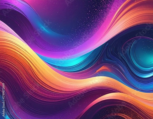 Flowing, vibrant, abstract art with curved lines, blending colors, creating a dynamic, visual texture