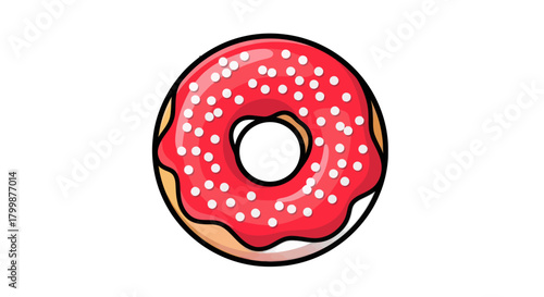 A delicious red frosted donut with white sprinkles illustration.